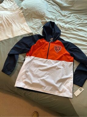 NFL Bears Men's Colorblock Windbreaker Jacket - Navy/Orange/White